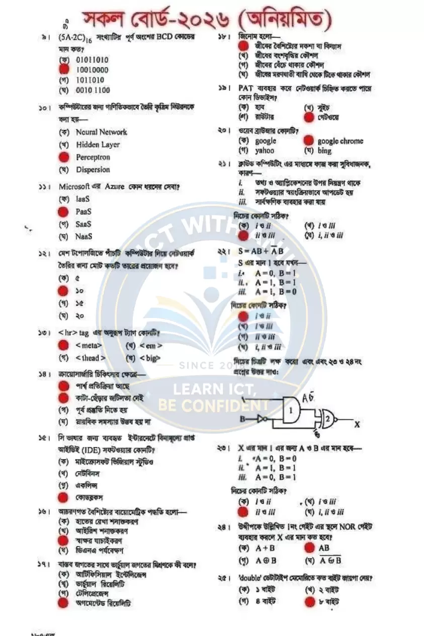HSC ICT 2026 অনিয়মিত MCQ প্রশ্নপত্র পৃষ্ঠা ২ সুরমা সেট ঘ